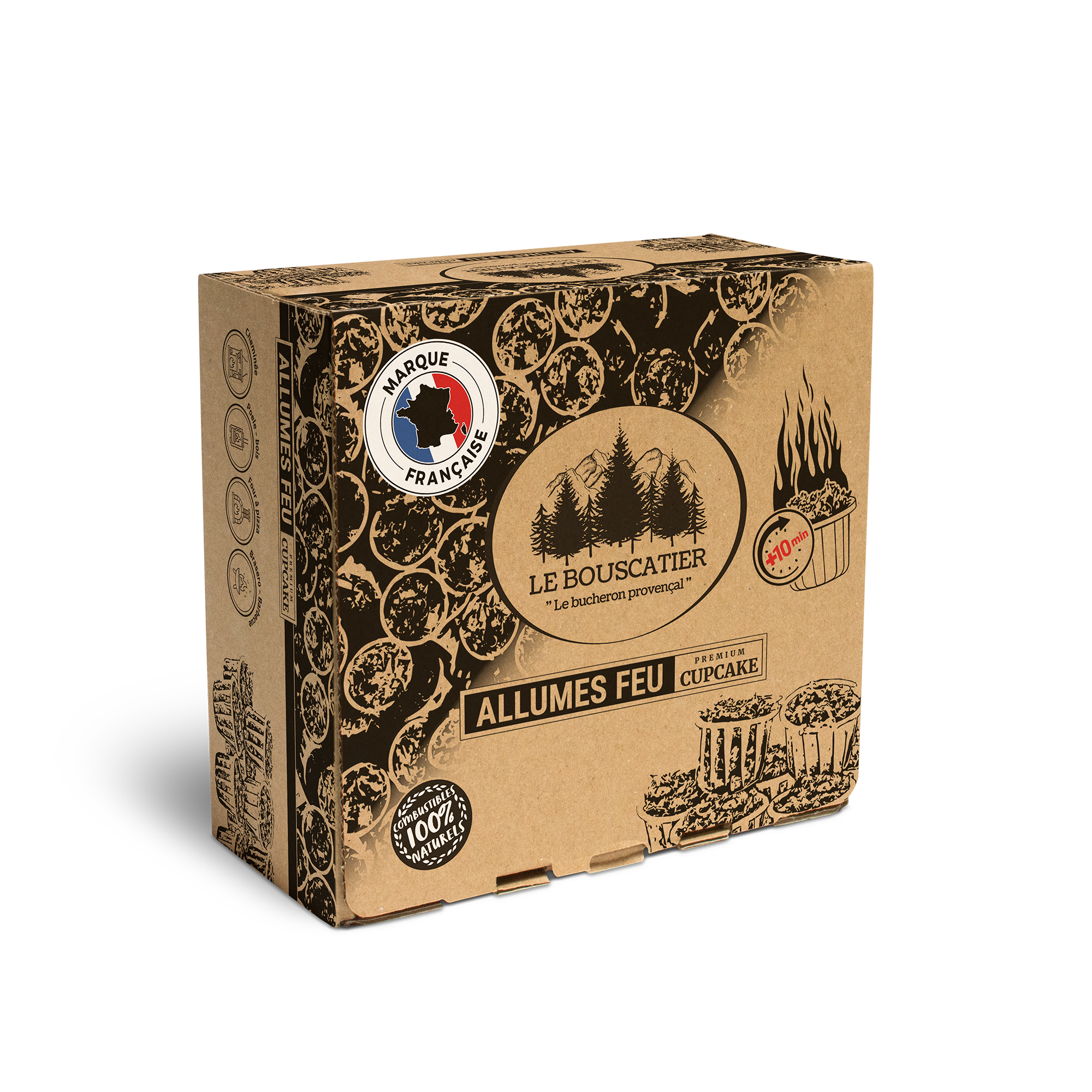 50/60u cupcake allumes-feu premium en sciure de bois 100% naturel pour barbecue et brasero Le Bouscatier " Le bucheron provençal "