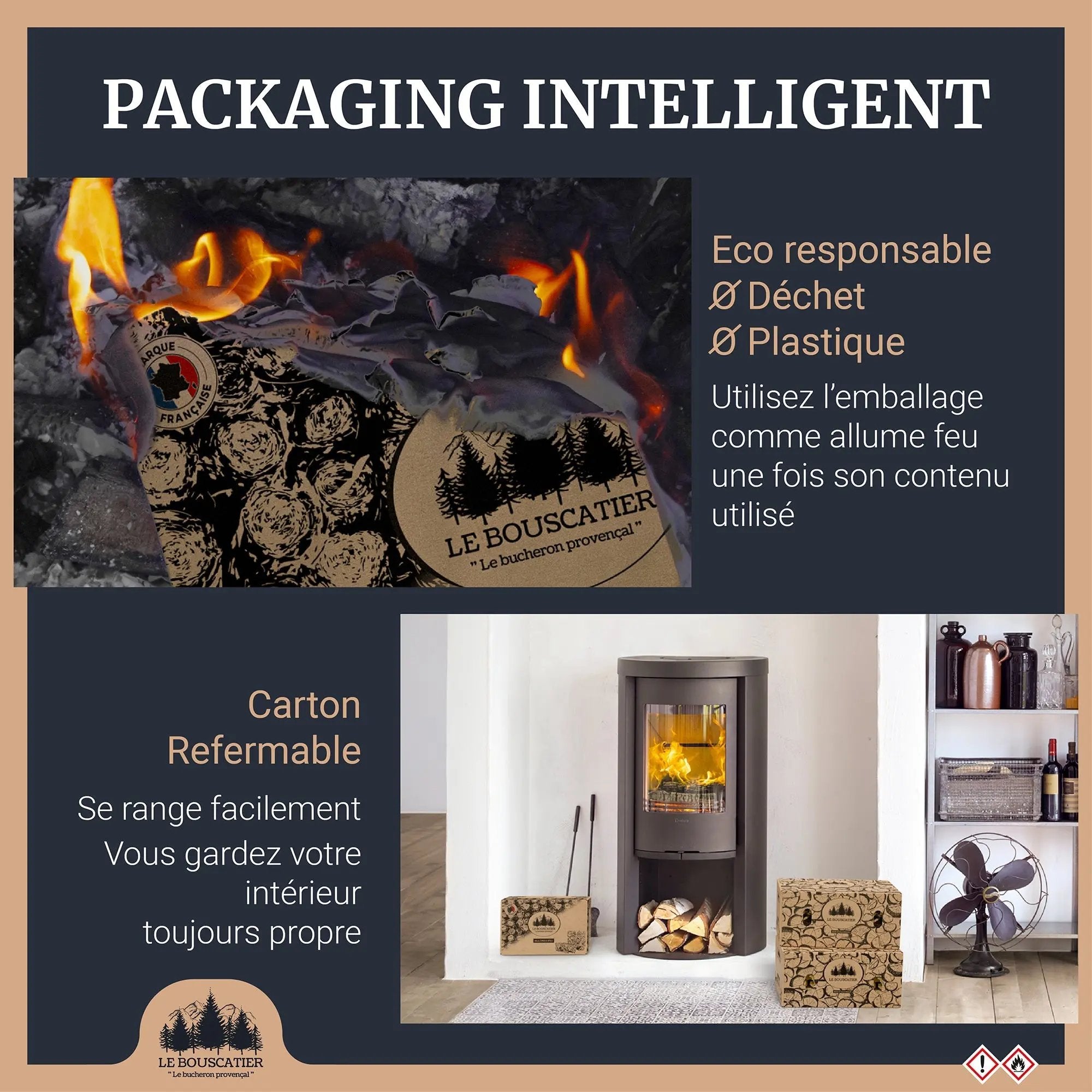 cupcake allumes-feu premium en sciure de bois pour barbecue et brasero Le Bouscatier " Le bucheron provençal "