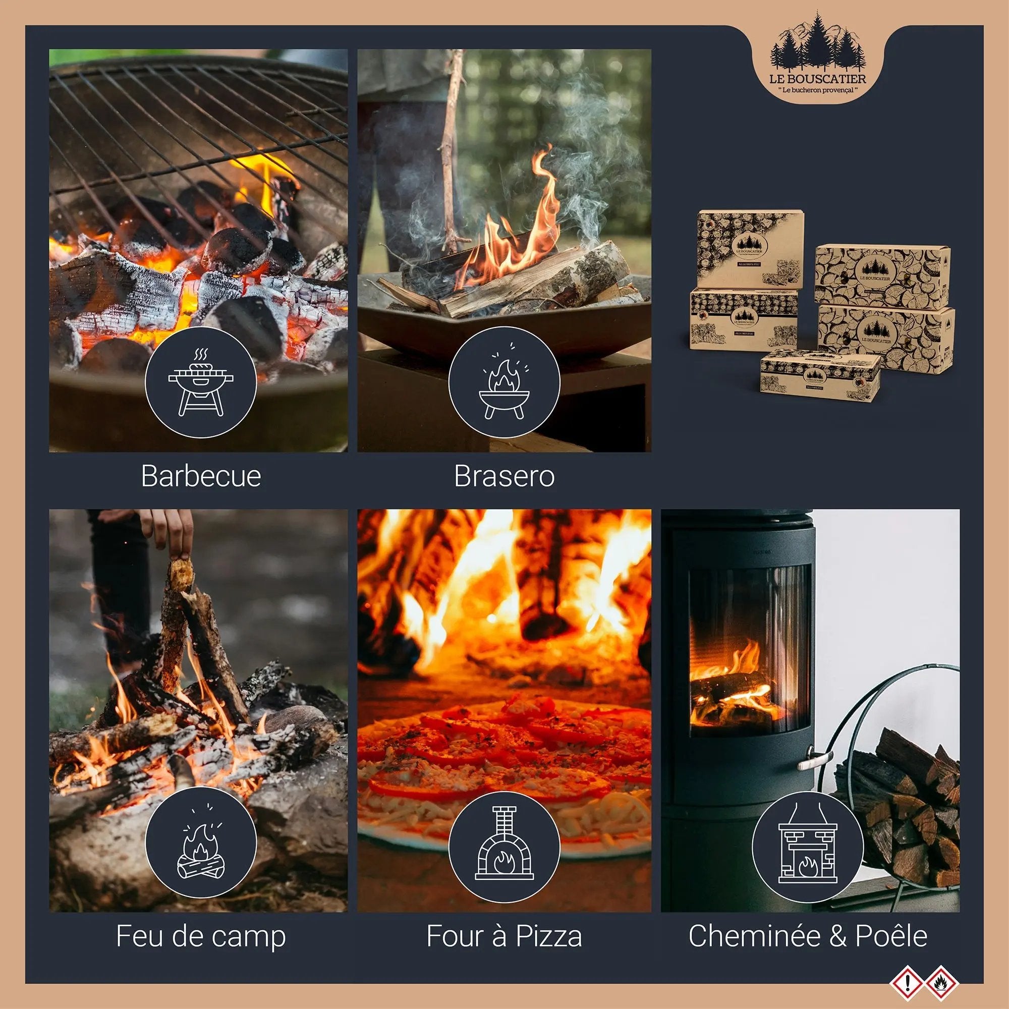 cupcake allumes-feu premium en sciure de bois pour barbecue et brasero Le Bouscatier " Le bucheron provençal "