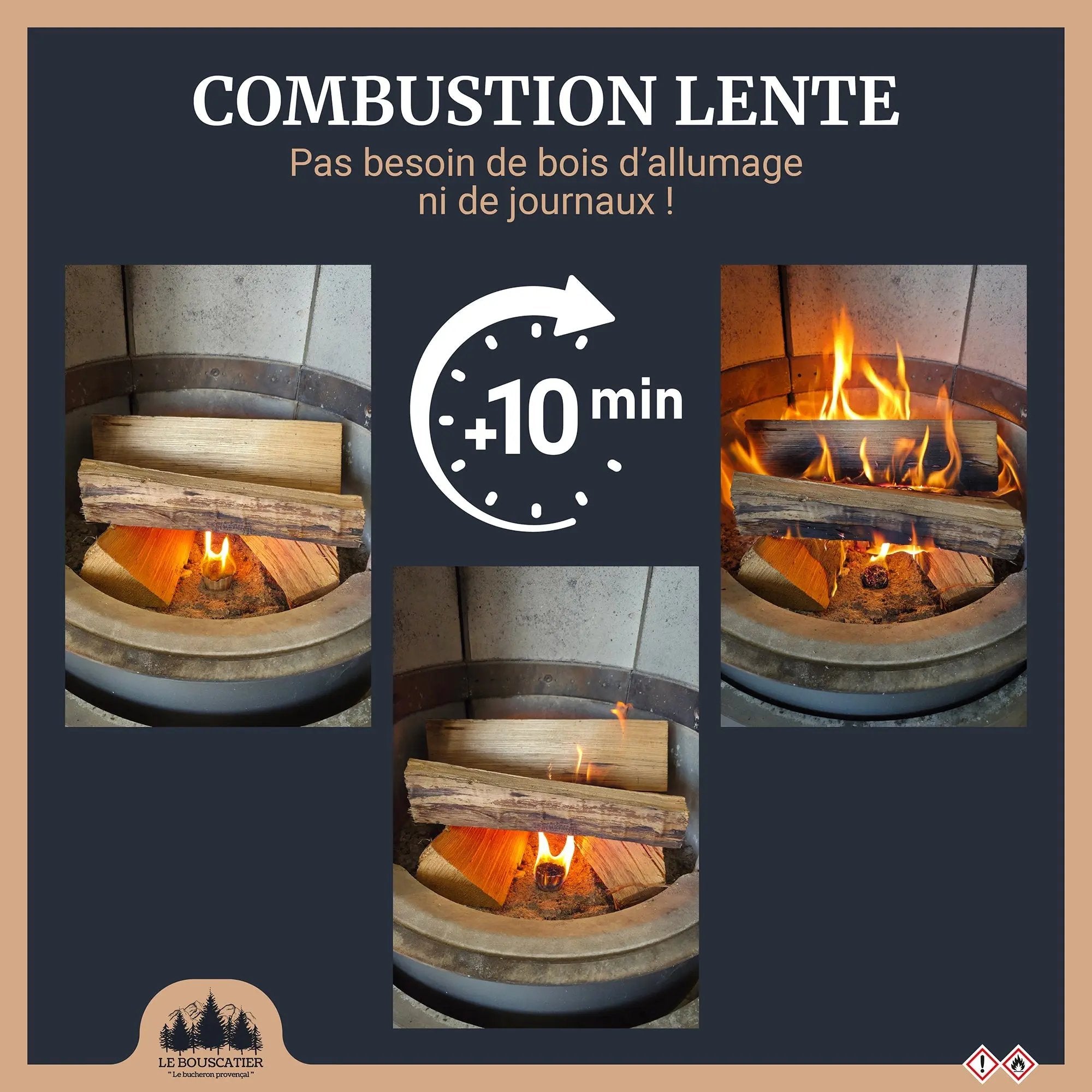 100/120u cupcake allumes-feu premium en sciure de bois 100% naturel pour barbecue et brasero Le Bouscatier " Le bucheron provençal "