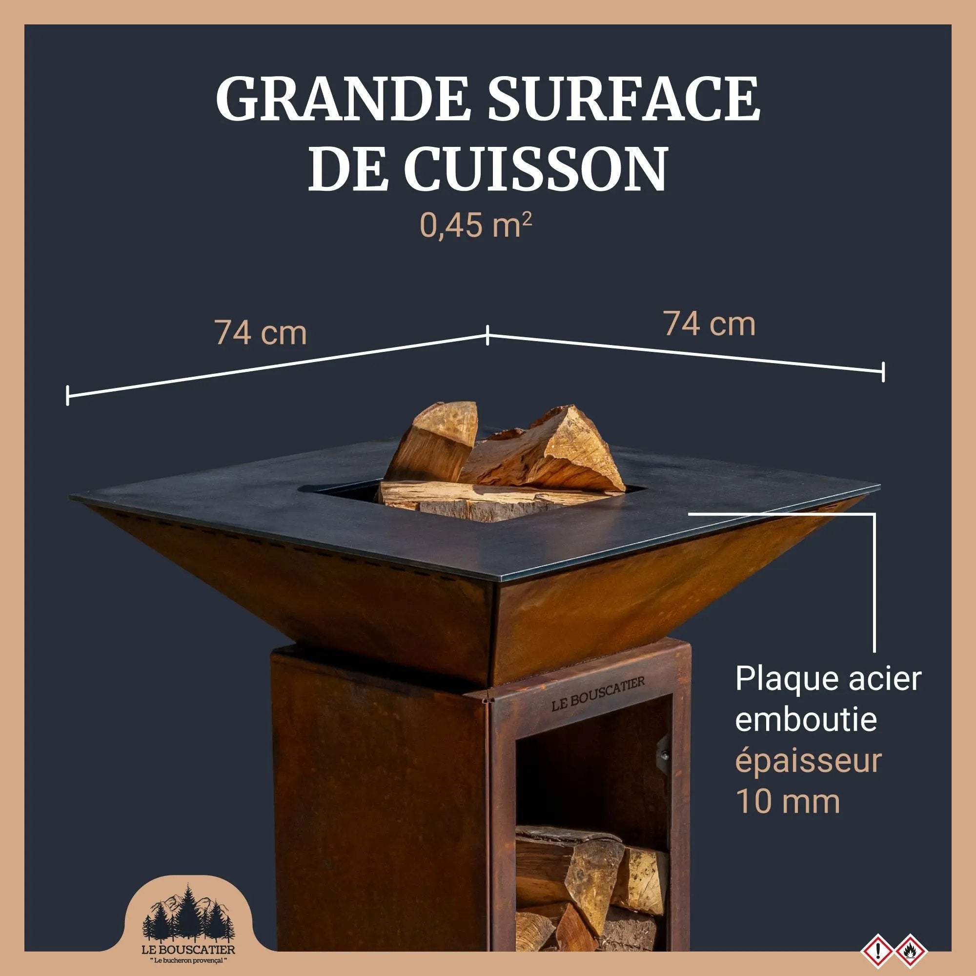 PACK - Brasero Lou Bouscarian + tablier + paire de gants + bois d'allumage + allume-feu Le Bouscatier " Le bucheron provençal "