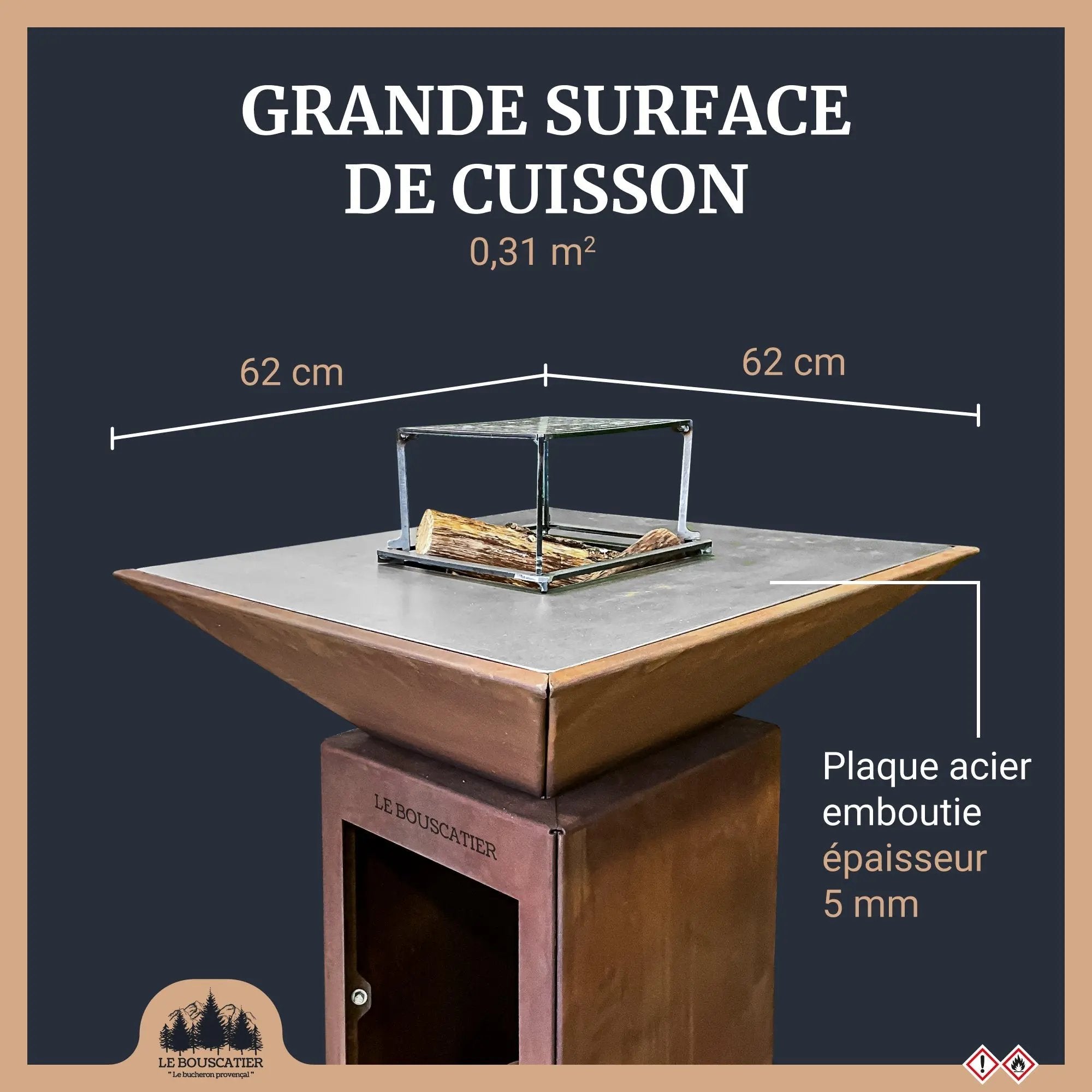 PACK - Brasero Lou Provençau + tablier + paire de gants + bois d'allumage + allume-feu Le Bouscatier " Le bucheron provençal "