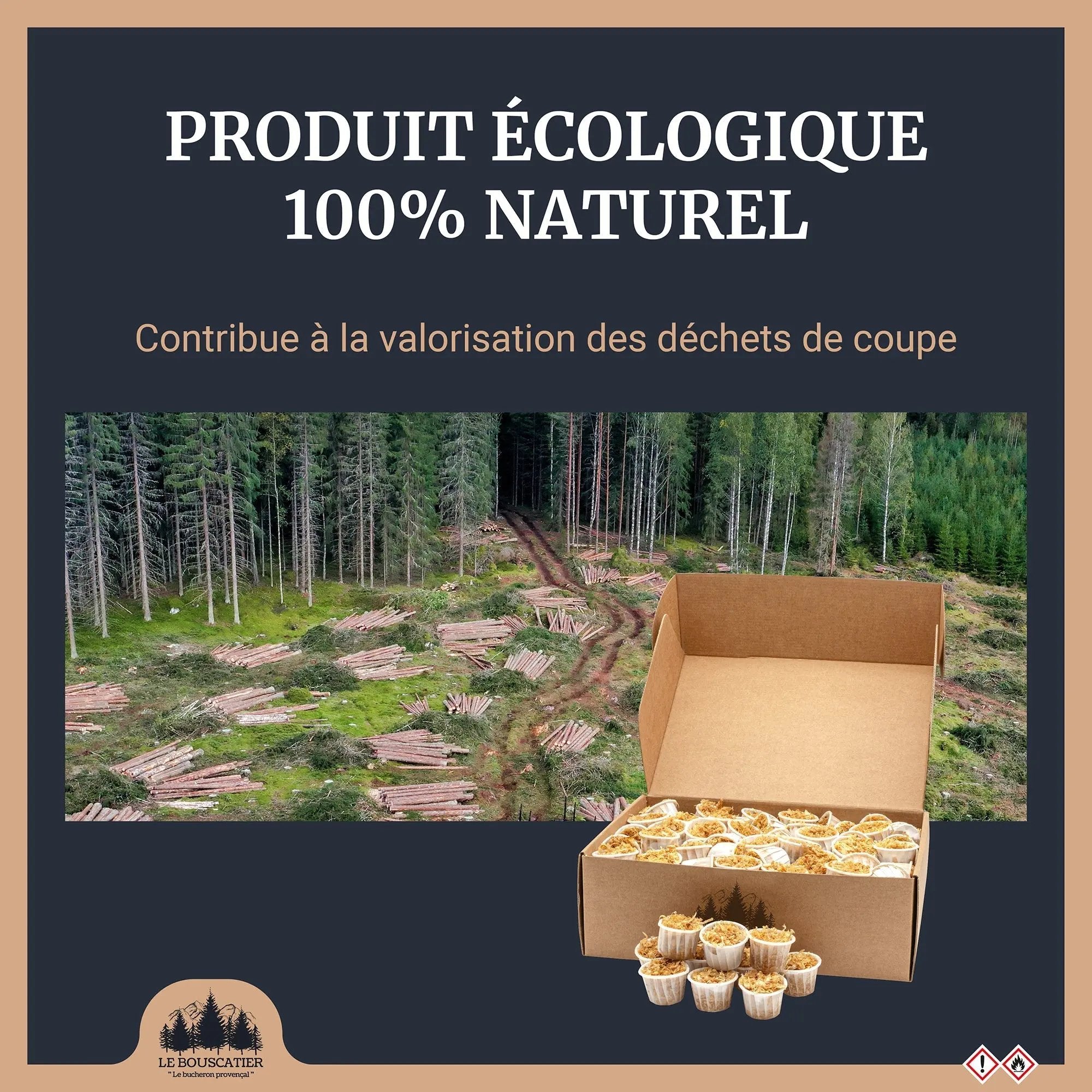 cupcake allumes-feu premium en sciure de bois pour barbecue et brasero Le Bouscatier " Le bucheron provençal "