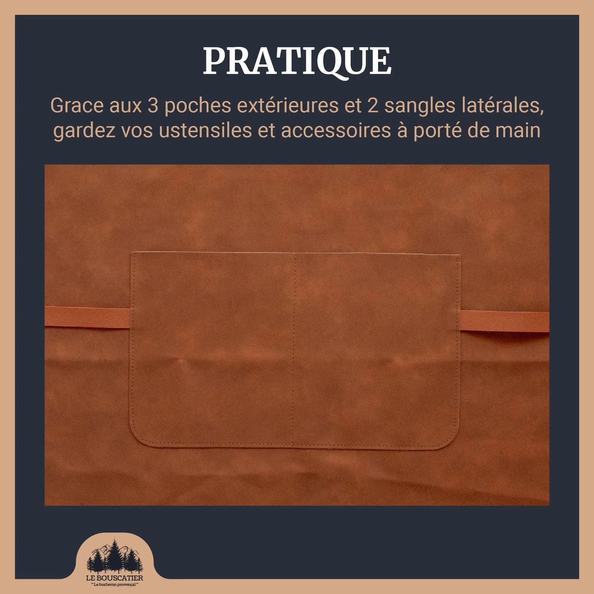 Tablier cuisine en cuir - Brasero, barbecue, cuisine extérieur intérieur Le Bouscatier " Le bucheron provençal "