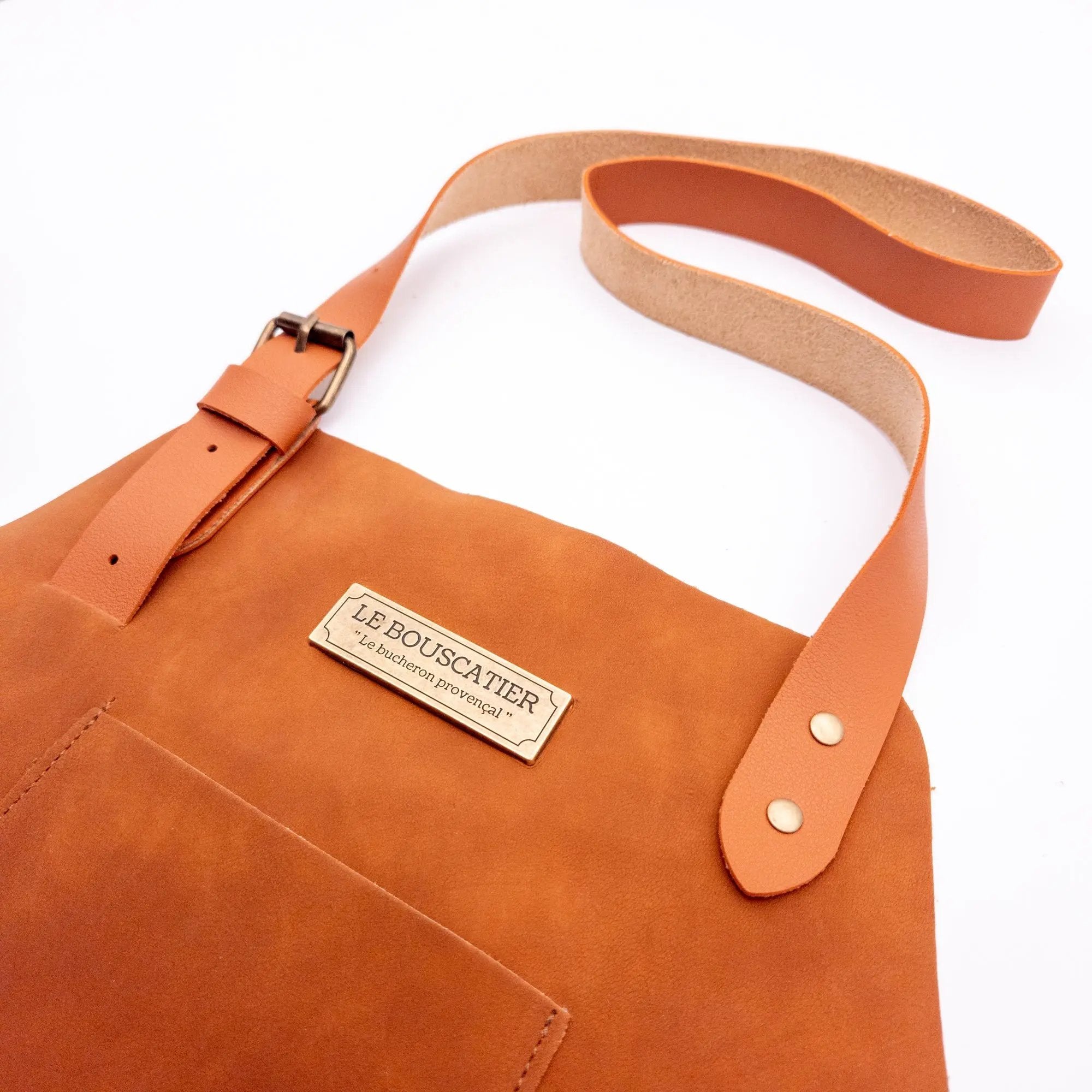 Tablier cuisine en cuir - Brasero, barbecue, cuisine extérieur intérieur Le Bouscatier " Le bucheron provençal "