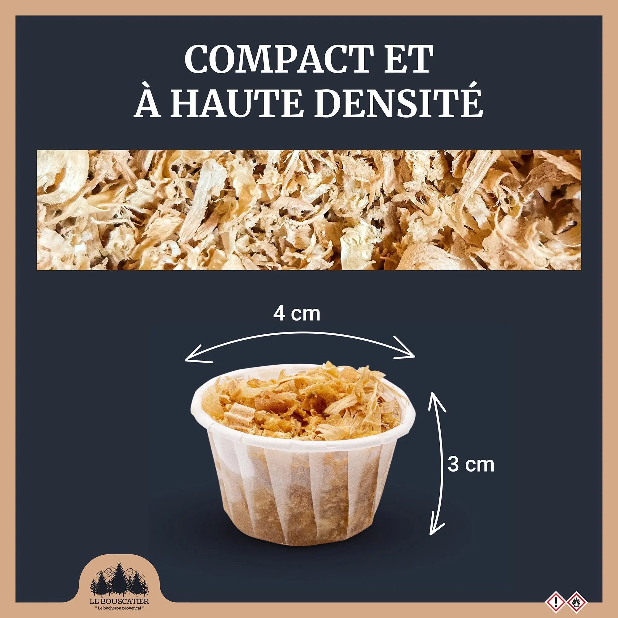 100/120u cupcake allumes-feu premium en sciure de bois 100% naturel pour barbecue et brasero Le Bouscatier " Le bucheron provençal "