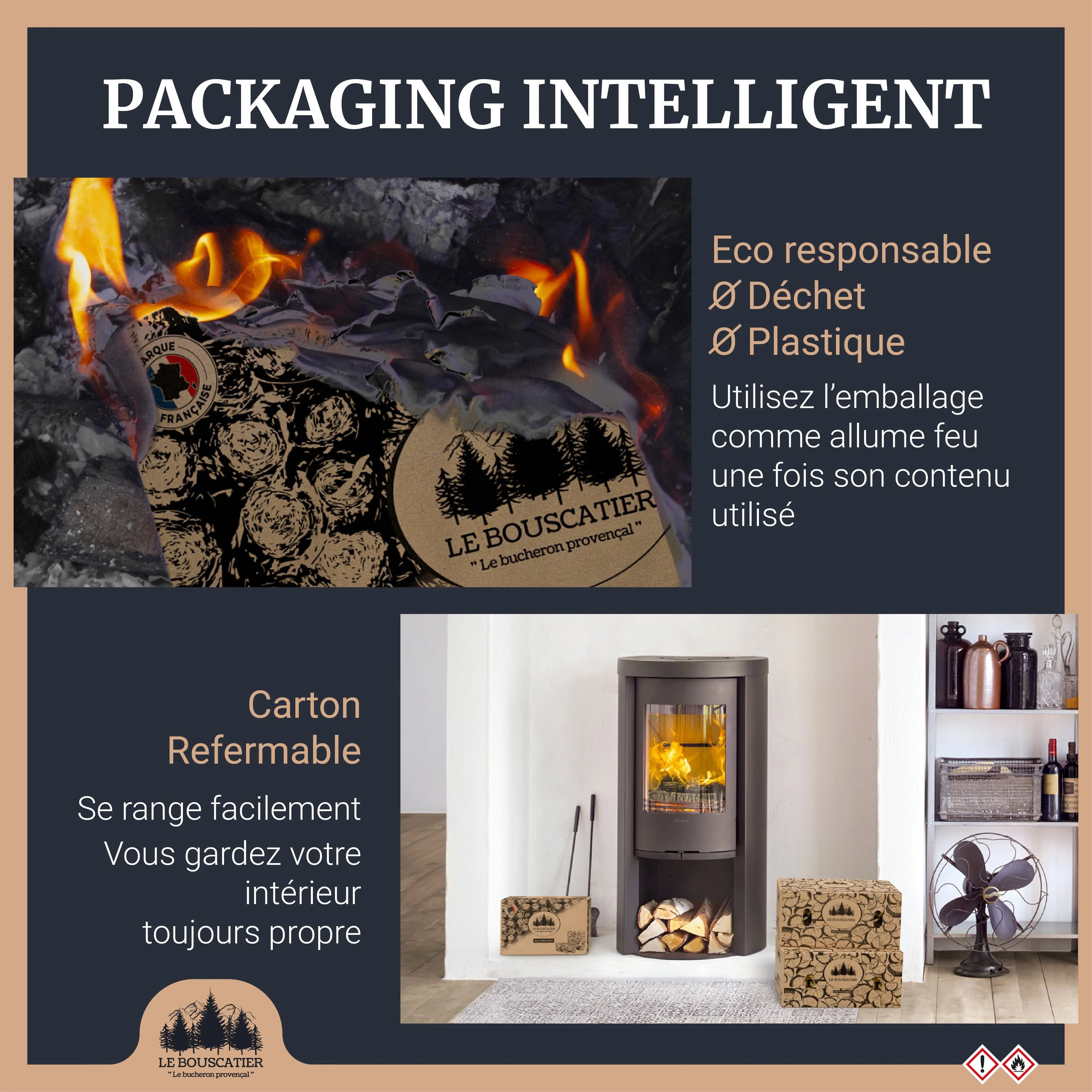 Allumes-feu en laine de bois pour barbecue et brasero Le Bouscatier " Le bucheron provençal "