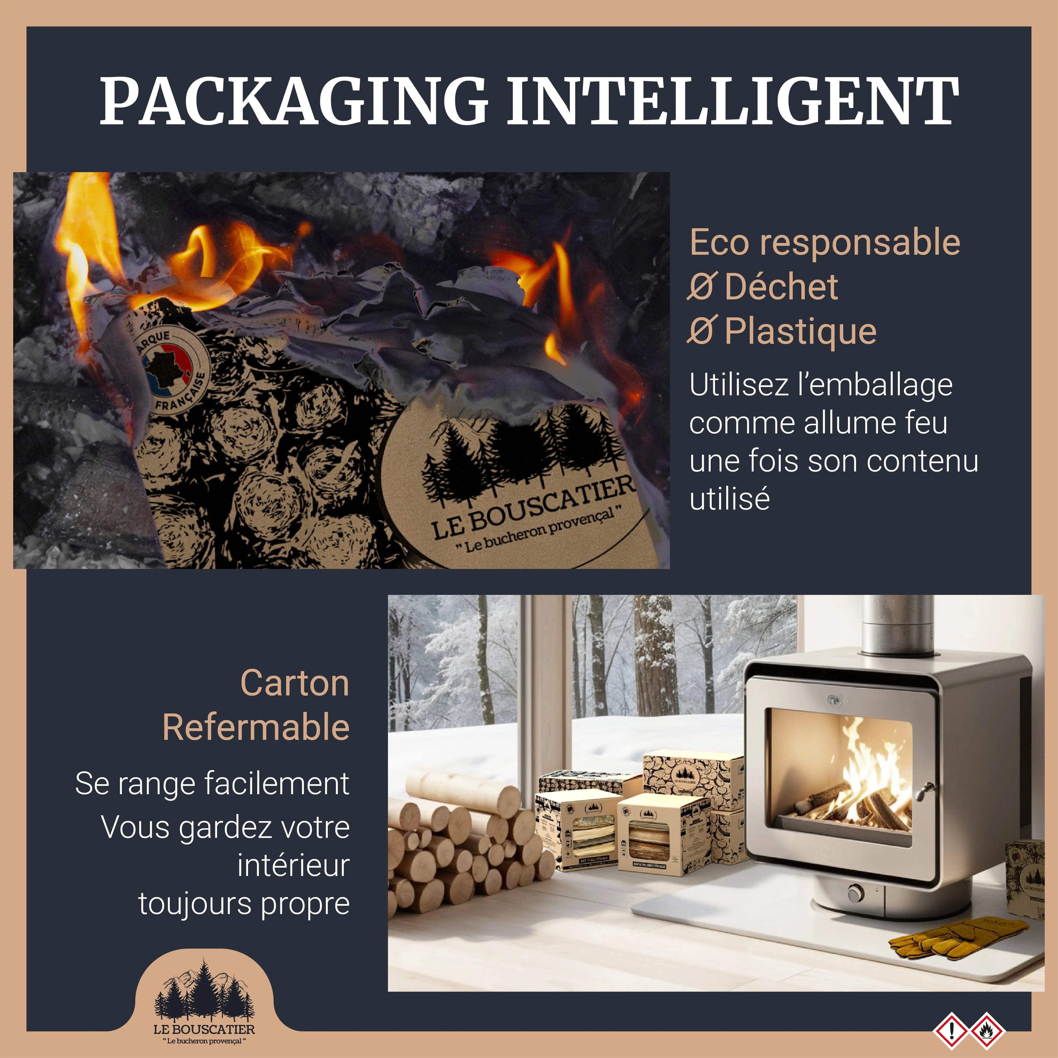 Kit d'allumage Complet - 8 kg Le Bouscatier " Le bucheron provençal "