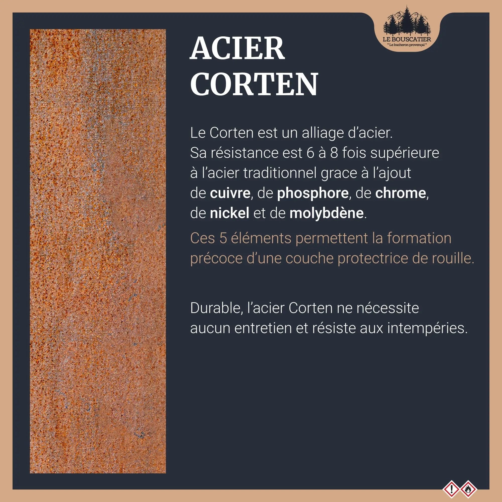 Lou provençau - Brasero plancha en acier corten avec rangement bûches - grille et stop food inclus Le Bouscatier " Le bucheron provençal "