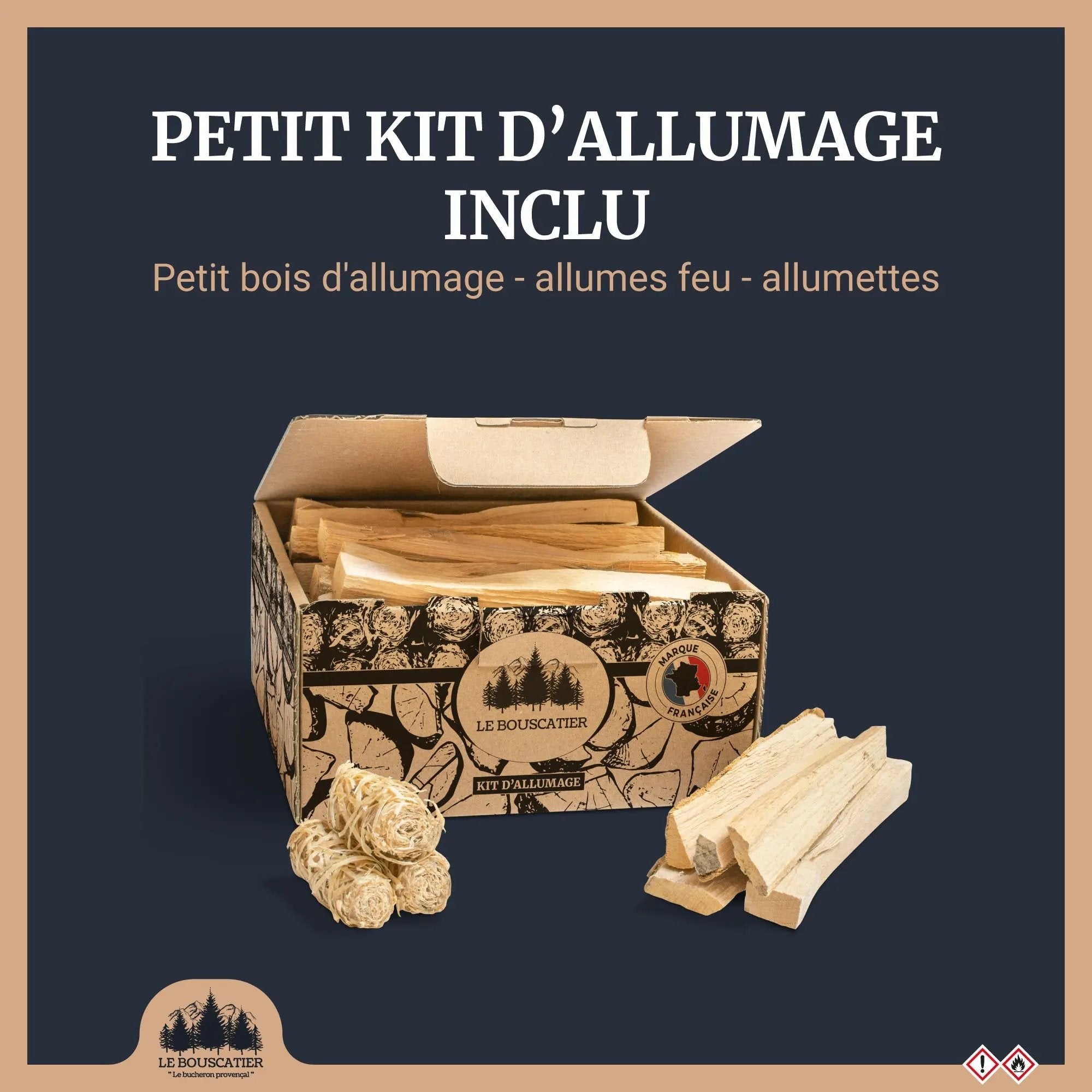 PACK - Brasero Lou Bouscarian + tablier + paire de gants + bois d'allumage + allume-feu Le Bouscatier " Le bucheron provençal "