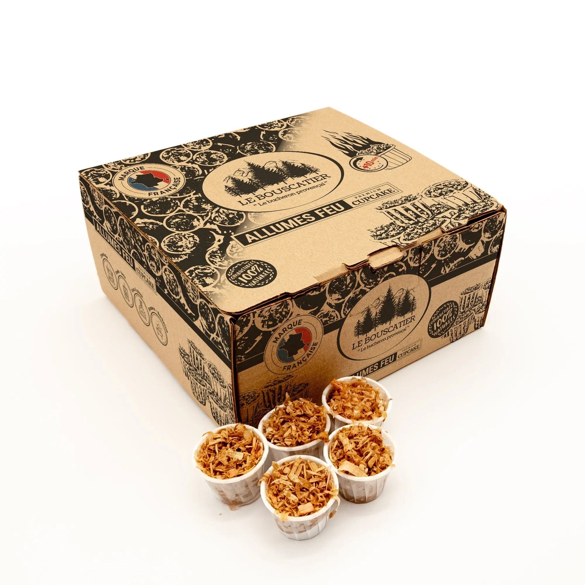 cupcake allumes-feu premium en sciure de bois pour barbecue et brasero Le Bouscatier " Le bucheron provençal "