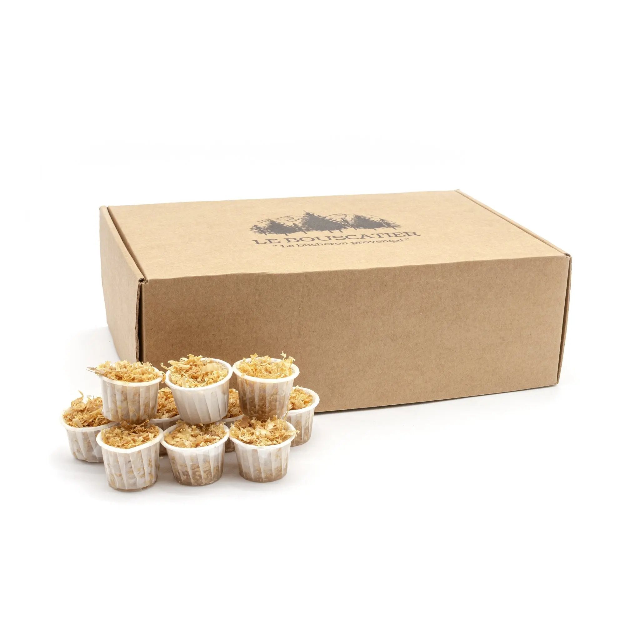 cupcake allumes-feu premium en sciure de bois pour barbecue et brasero Le Bouscatier " Le bucheron provençal "